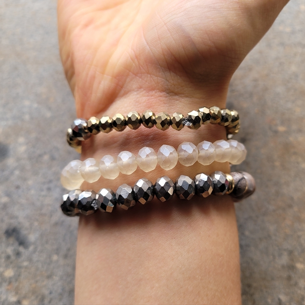 Rhondonite Stone & Glass Bead Bracelet Set of 3 - Picture 3 of 5